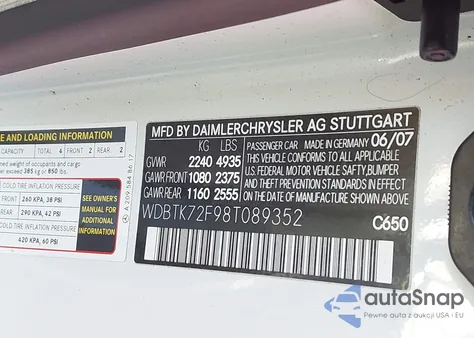 2008 Mercedes-Benz Clk 550 из США, поврежденный, VIN WDBTK72F98T089352